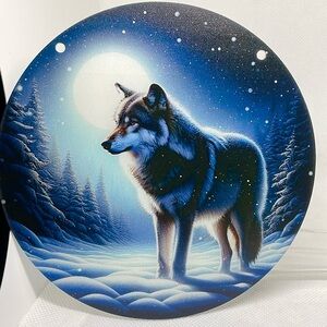 Suncatcher Acrylic Blue Moon Wolf  6” Decorative Faux Stained Glass Gift Idea